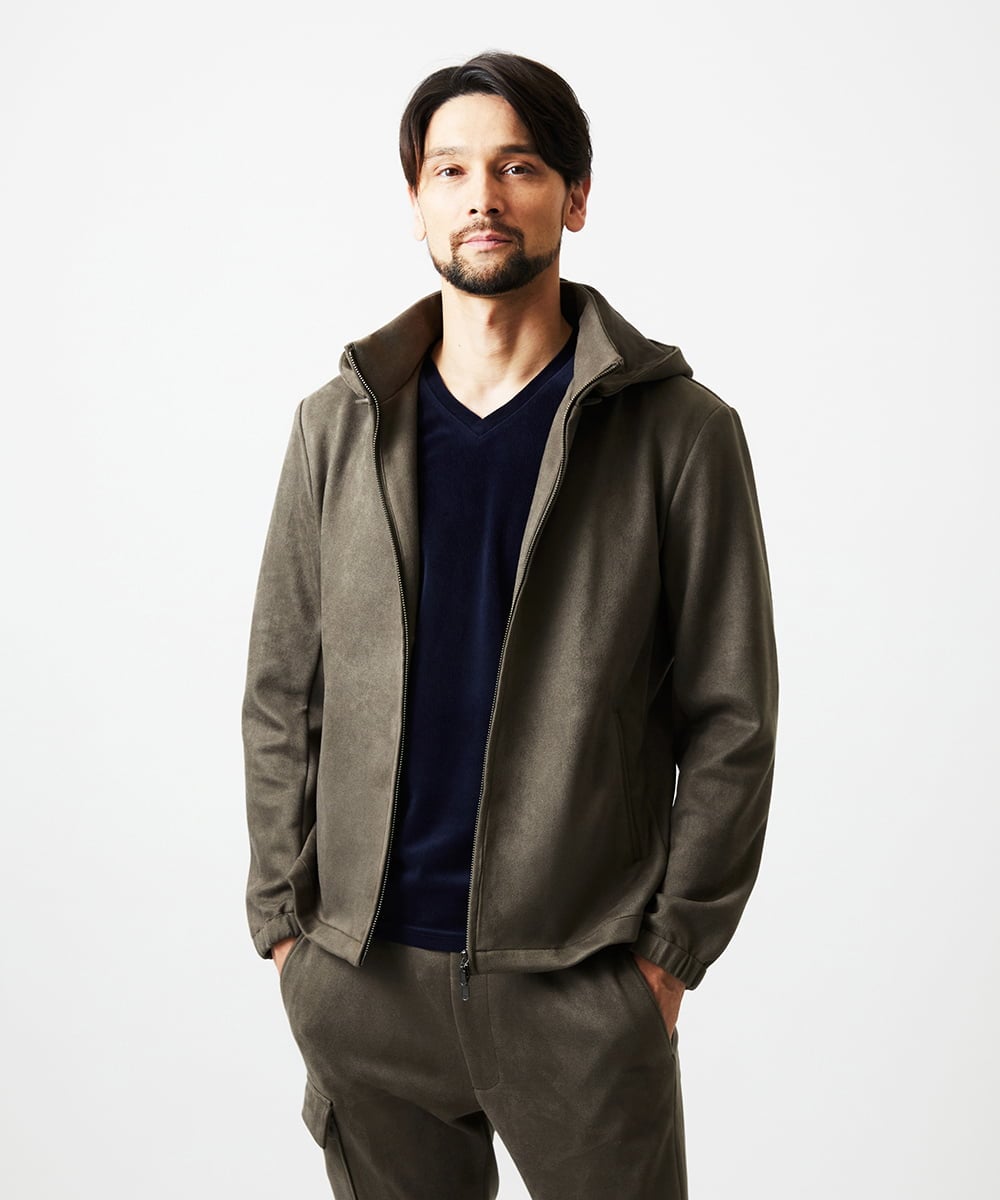 MNKAF64290 MICHEL KLEIN HOMME(ミッシェルクラン オム) 【セットアップ】スエード調パーカーブルゾン カーキ