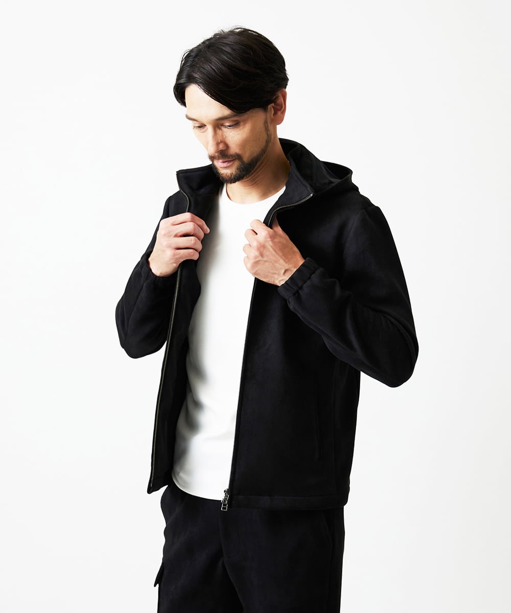 MNKAF64290 MICHEL KLEIN HOMME(ミッシェルクラン オム) 【セットアップ】スエード調パーカーブルゾン ブラック