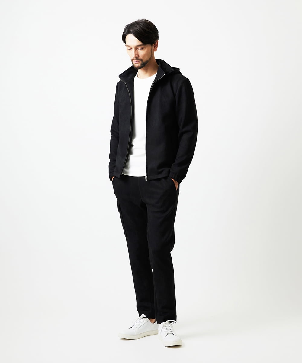 MNKAF64290 MICHEL KLEIN HOMME(ミッシェルクラン オム) 【セットアップ】スエード調パーカーブルゾン ブラック
