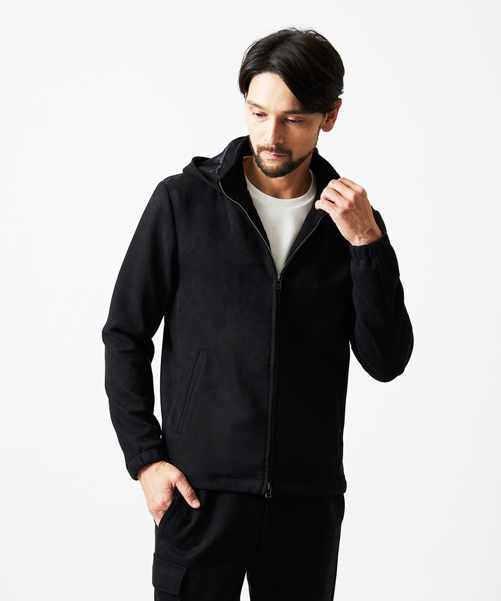 MNKAF64290 MICHEL KLEIN HOMME(ミッシェルクラン オム) 【セットアップ】スエード調パーカーブルゾン ブラック