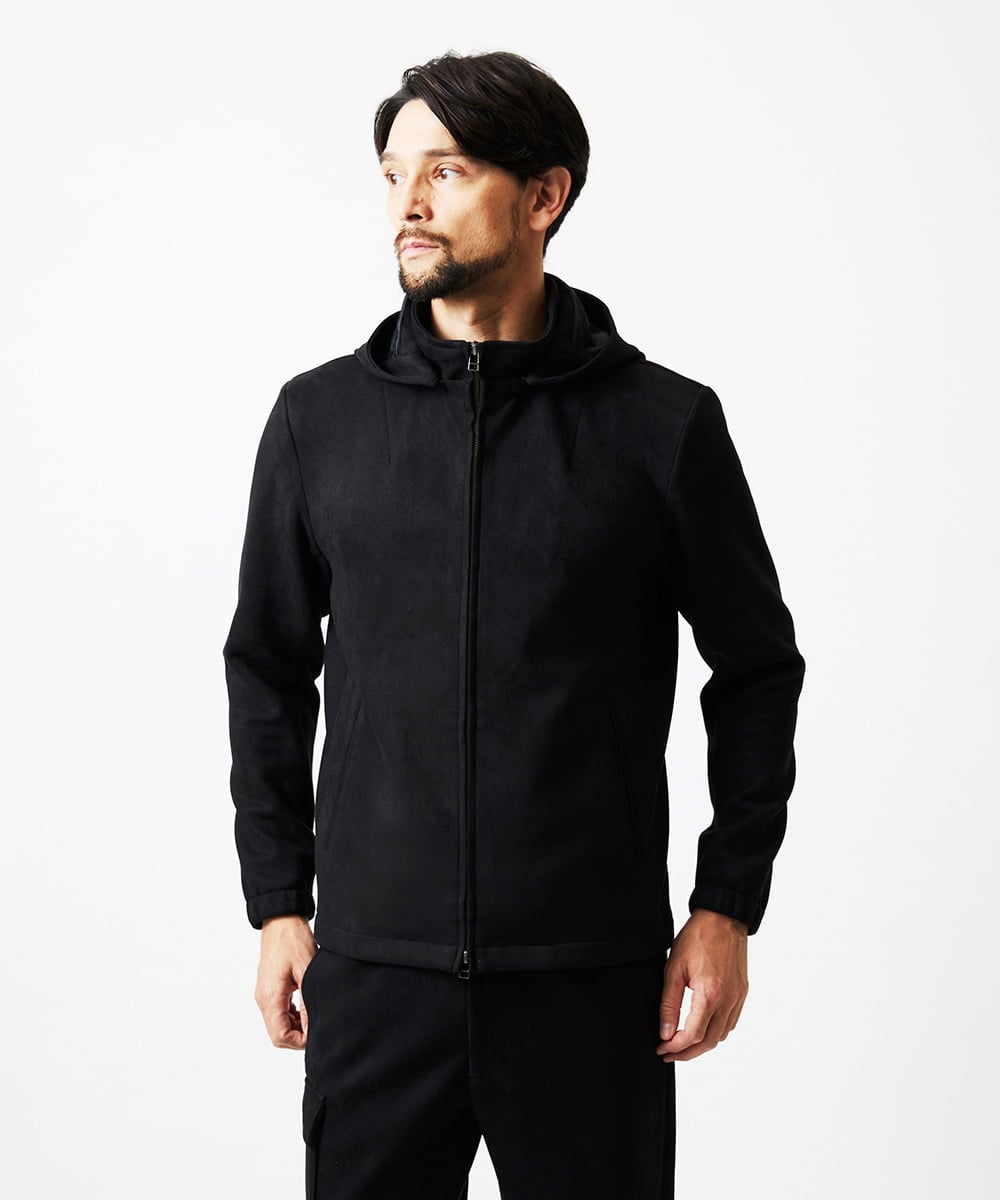 MNKAF64290 MICHEL KLEIN HOMME(ミッシェルクラン オム) 【セットアップ】スエード調パーカーブルゾン ブラック