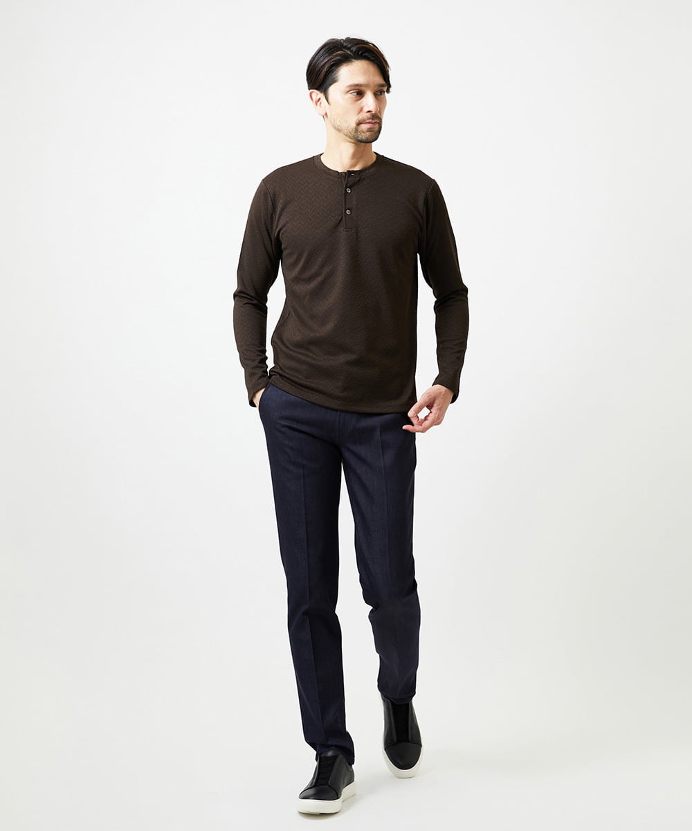 MNKAI54190 MICHEL KLEIN HOMME(ミッシェルクラン オム) ジャガードヘンリーネック長袖カットソー ブラウン
