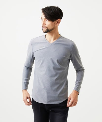 MNKCD52190 MICHEL KLEIN HOMME 《日本製》バイアスチェック柄Vネック長袖カットソー