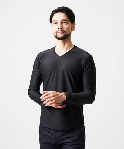 MNKCD52190 MICHEL KLEIN HOMME 《日本製》バイアスチェック柄Vネック長袖カットソー