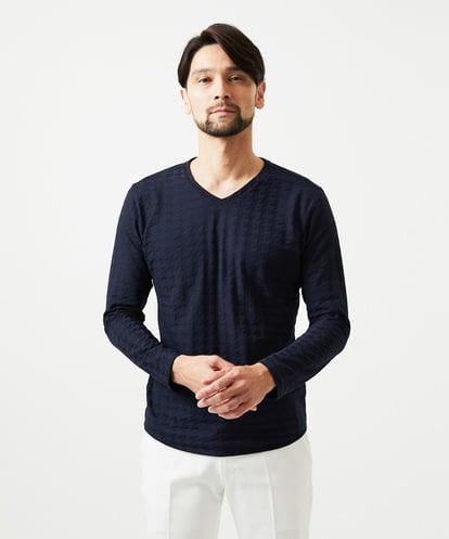 MNKDF50150 MICHEL KLEIN HOMME チドリ柄Vネック長袖カットソー