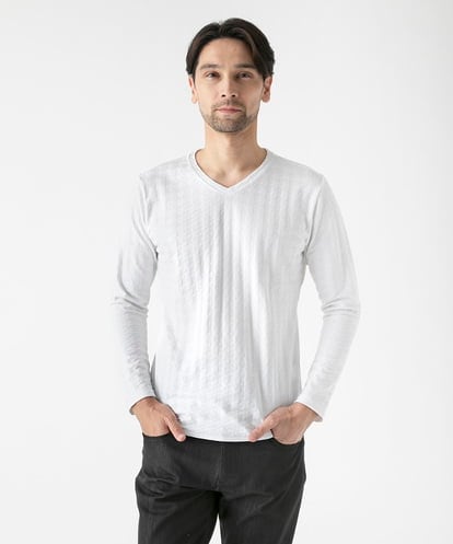 MNKDF50150 MICHEL KLEIN HOMME チドリ柄Vネック長袖カットソー