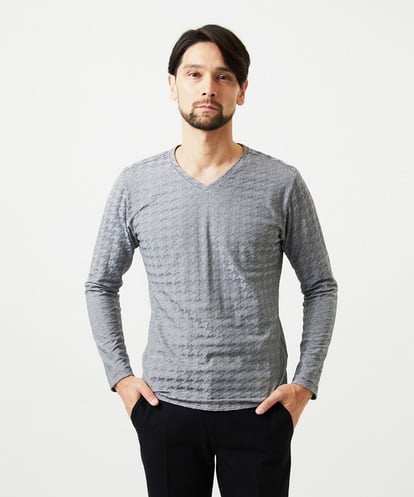 MNKDF50150 MICHEL KLEIN HOMME チドリ柄Vネック長袖カットソー
