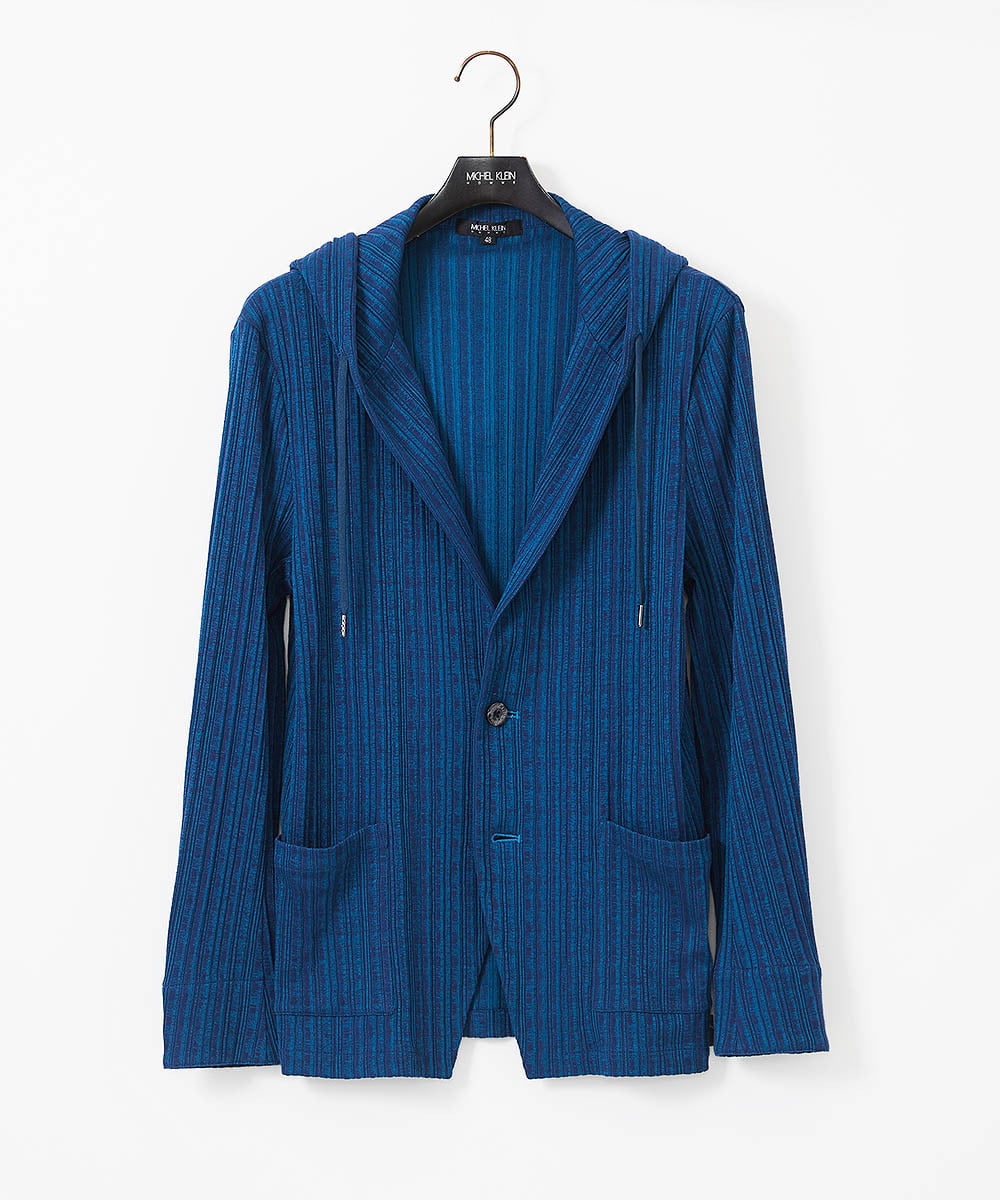 MNKGC31270 MICHEL KLEIN HOMME(ミッシェルクラン オム) プリーツフードジャケット ブルー