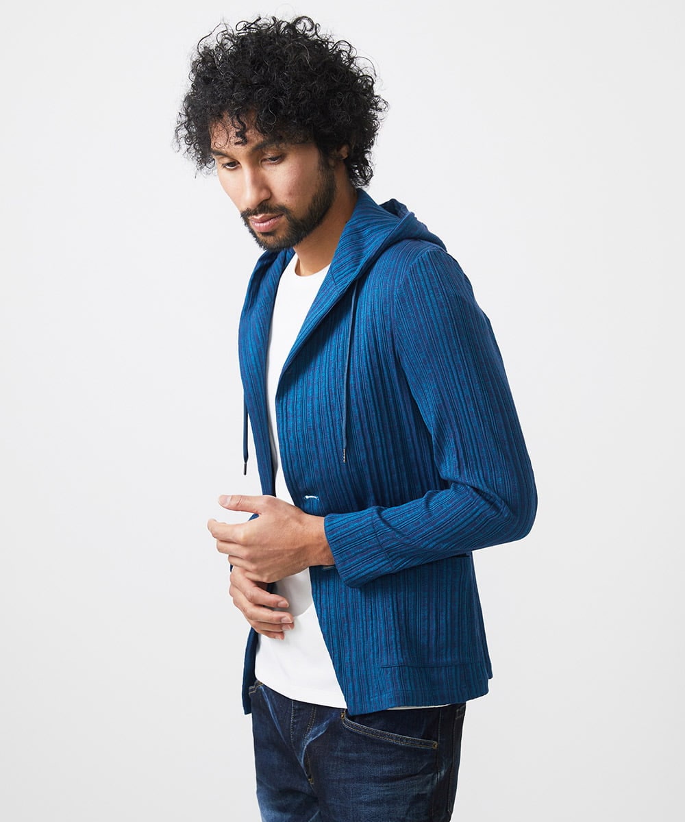 MNKGC31270 MICHEL KLEIN HOMME(ミッシェルクラン オム) プリーツフードジャケット ブルー