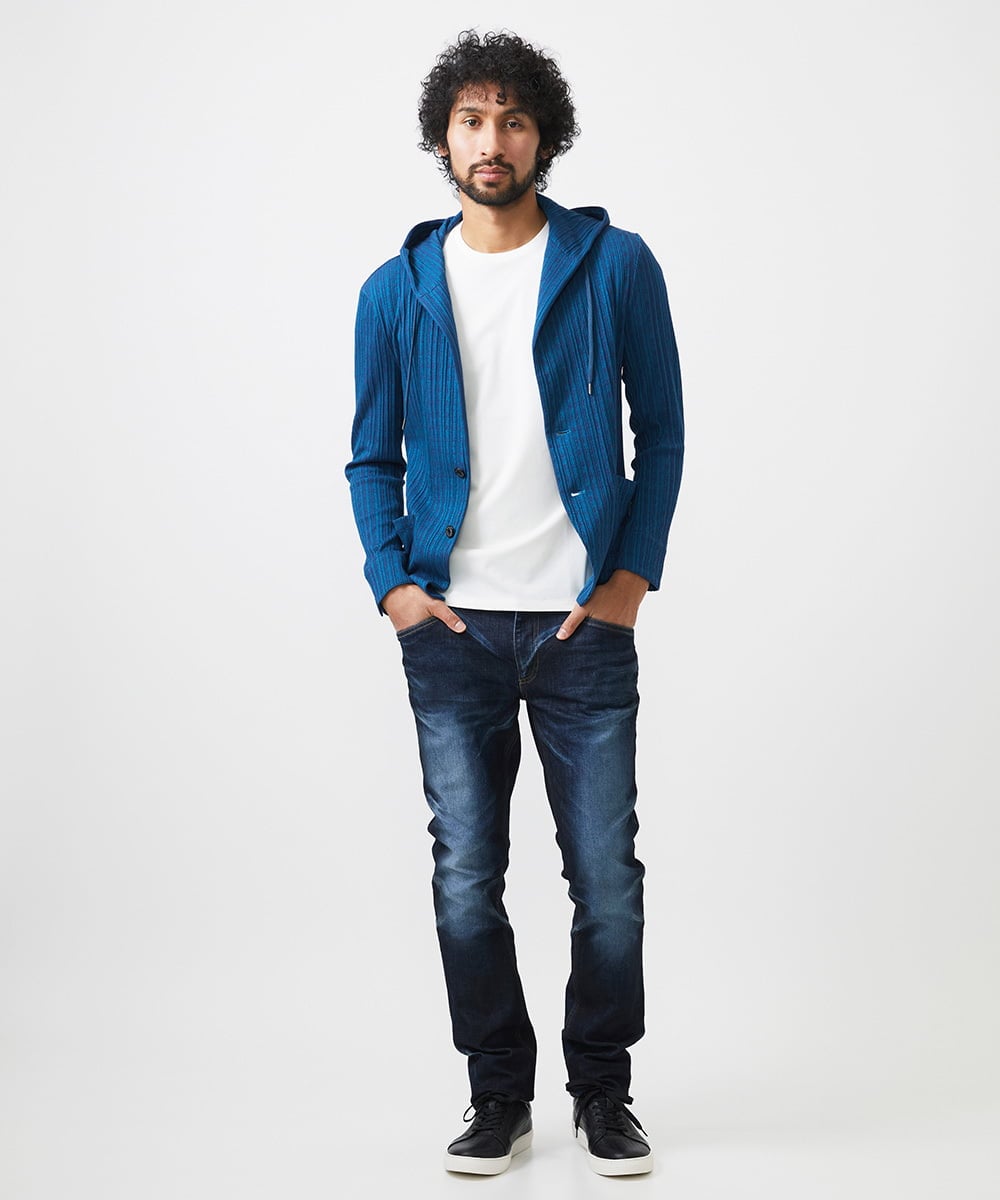 MNKGC31270 MICHEL KLEIN HOMME(ミッシェルクラン オム) プリーツフードジャケット ブルー