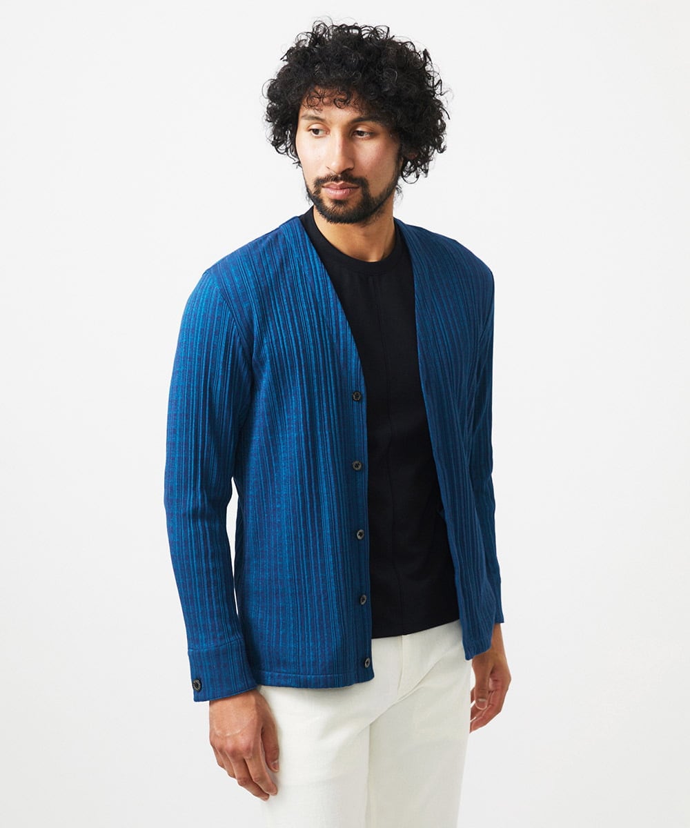 MNKGC32270 MICHEL KLEIN HOMME(ミッシェルクラン オム) プリーツYカーディガン ブルー