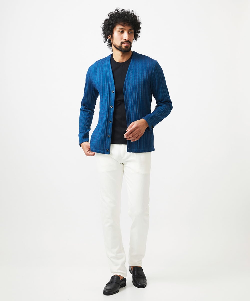 MNKGC32270 MICHEL KLEIN HOMME(ミッシェルクラン オム) プリーツYカーディガン ブルー