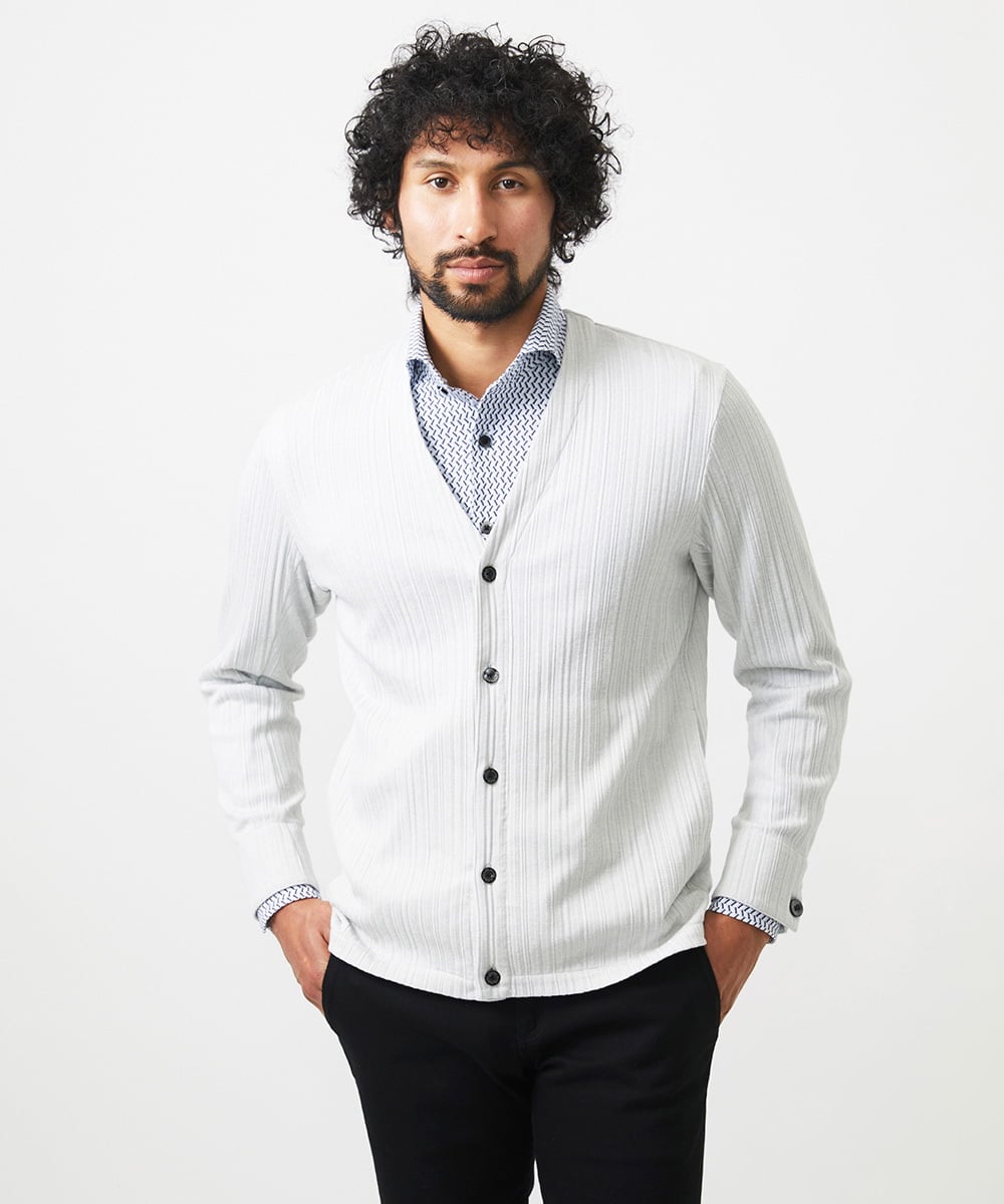 MNKGC32270 MICHEL KLEIN HOMME(ミッシェルクラン オム) プリーツYカーディガン ライトグレー