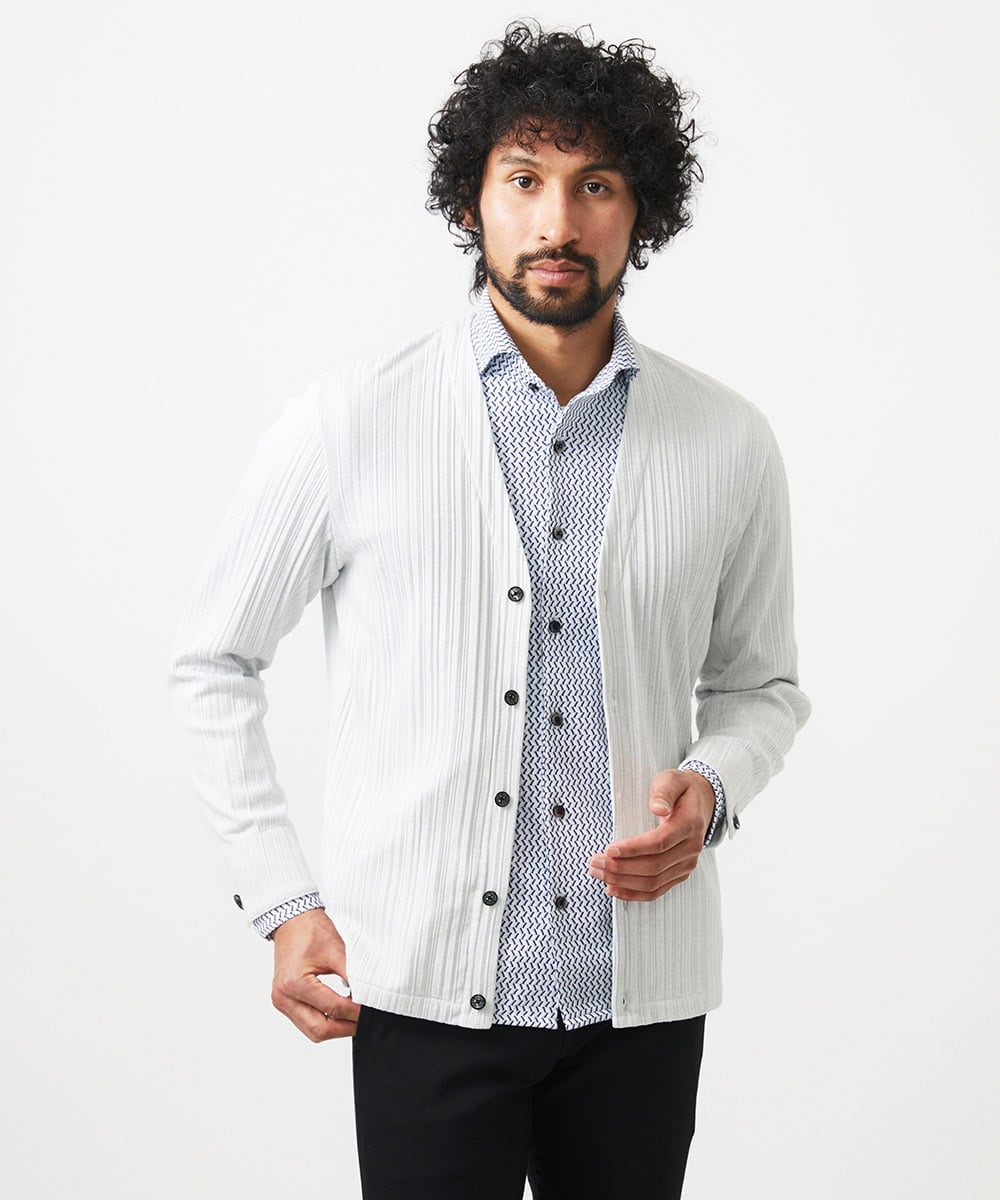 MNKGC32270 MICHEL KLEIN HOMME(ミッシェルクラン オム) プリーツYカーディガン ライトグレー