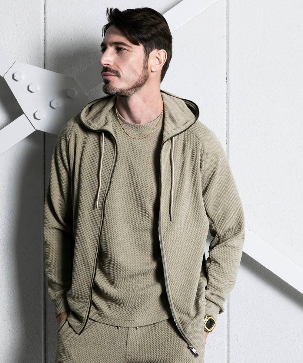 MNKGC58300 MICHEL KLEIN HOMME(ミッシェルクラン オム) 【セットアップ】ダブルフェイスZIPパーカー ベージュ