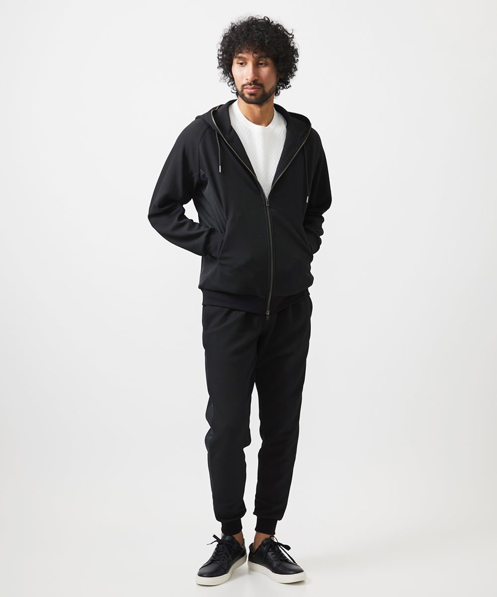 MNKGC58300 MICHEL KLEIN HOMME(ミッシェルクラン オム) 【セットアップ】ダブルフェイスZIPパーカー ブラック