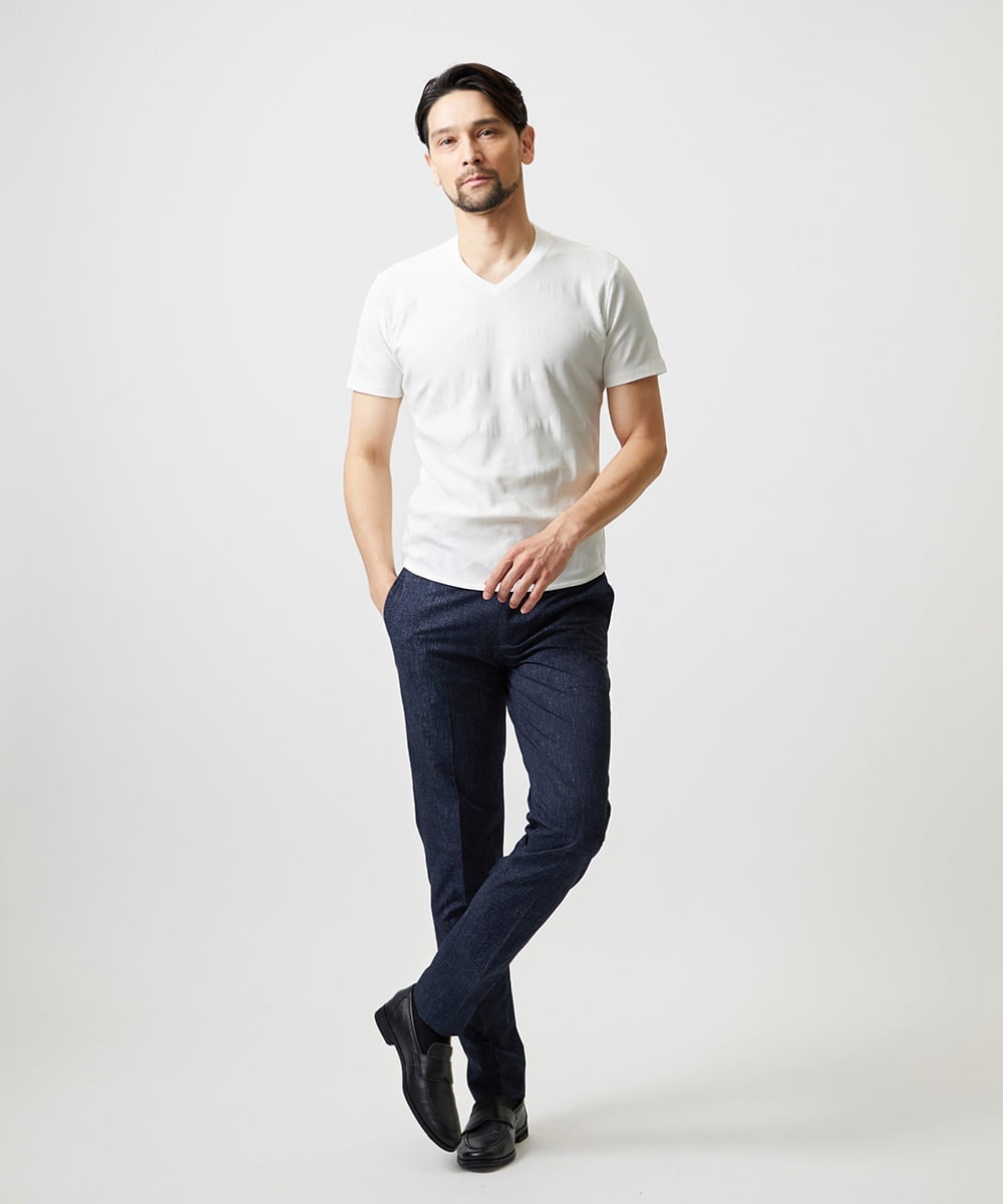 MNKGF54140 MICHEL KLEIN HOMME(ミッシェルクラン オム) アーガイル柄Vネック半袖カットソー ホワイト