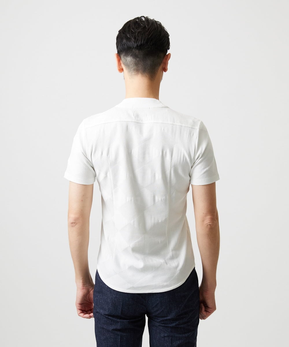 MNKGF54140 MICHEL KLEIN HOMME(ミッシェルクラン オム) アーガイル柄Vネック半袖カットソー ホワイト