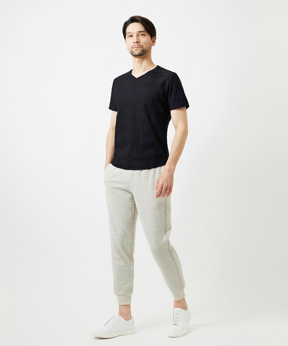 MNKGF54140 MICHEL KLEIN HOMME(ミッシェルクラン オム) アーガイル柄Vネック半袖カットソー ブラック