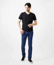 MNKGF54140 MICHEL KLEIN HOMME(ミッシェルクラン オム) アーガイル柄Vネック半袖カットソー ブラック