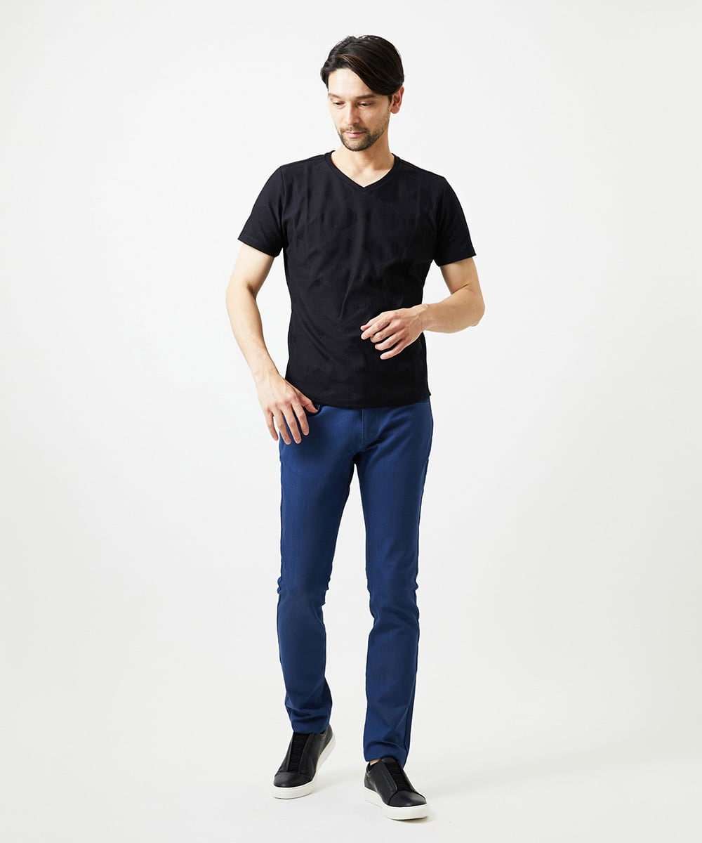 MNKGF54140 MICHEL KLEIN HOMME(ミッシェルクラン オム) アーガイル柄Vネック半袖カットソー ブラック