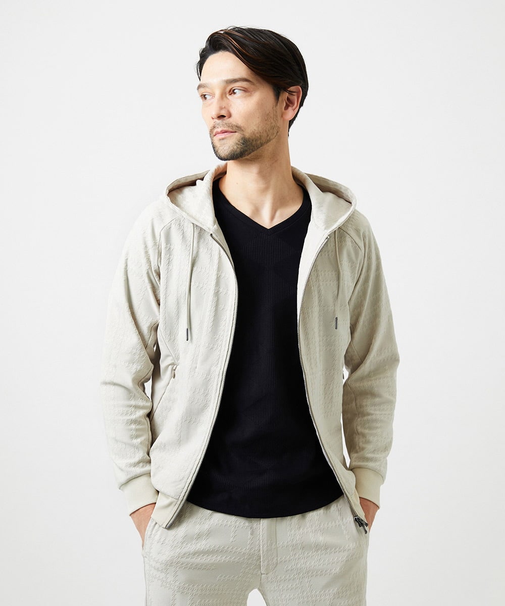 MNKGF58330 MICHEL KLEIN HOMME(ミッシェルクラン オム) 【セットアップ】ジャカードジップアップパーカー ベージュ