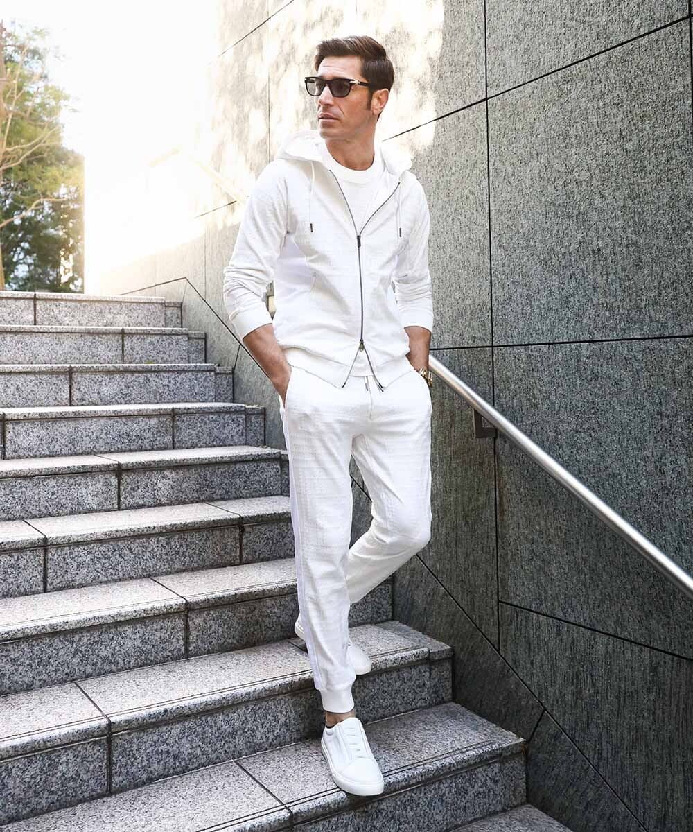 MNKGF58330 MICHEL KLEIN HOMME(ミッシェルクラン オム) 【セットアップ】ジャカードジップアップパーカー ホワイト