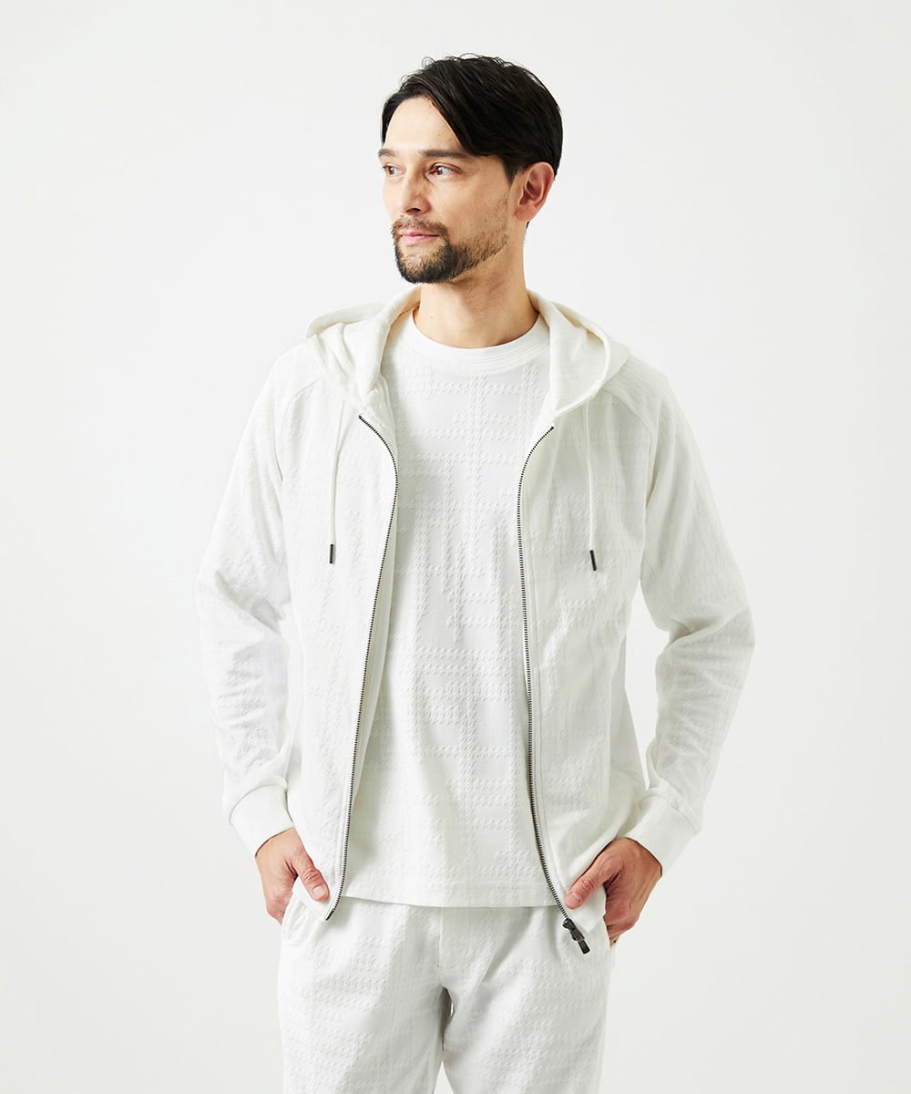 MNKGF58330 MICHEL KLEIN HOMME(ミッシェルクラン オム) 【セットアップ】ジャカードジップアップパーカー ホワイト