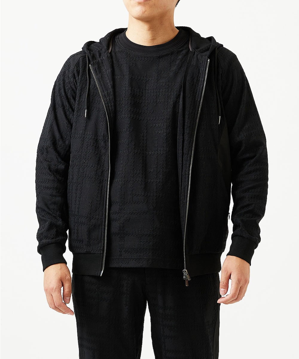 MNKGF58330 MICHEL KLEIN HOMME(ミッシェルクラン オム) 【セットアップ】ジャカードジップアップパーカー ブラック