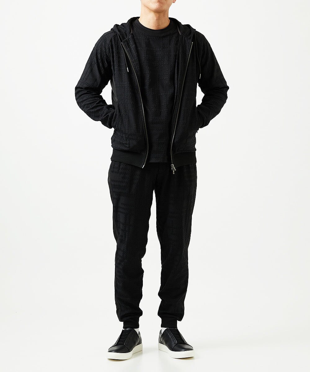 MNKGF58330 MICHEL KLEIN HOMME(ミッシェルクラン オム) 【セットアップ】ジャカードジップアップパーカー ブラック