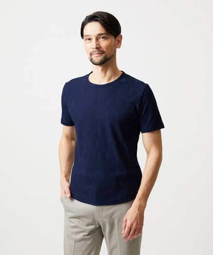 MNKGF61150 MICHEL KLEIN HOMME 《日本製》スモーク柄クルーネック半袖カットソー