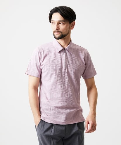 MNKGF62180 MICHEL KLEIN HOMME 《日本製》スモーク柄ハーフジップ半袖ポロシャツ