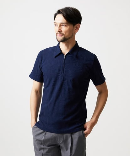 MNKGF62180 MICHEL KLEIN HOMME 《日本製》スモーク柄ハーフジップ半袖ポロシャツ
