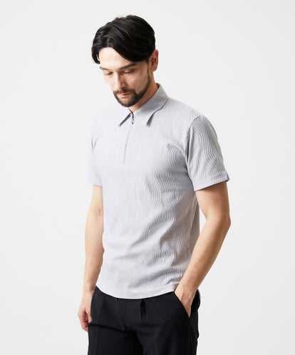 MNKGF62180 MICHEL KLEIN HOMME 《日本製》スモーク柄ハーフジップ半袖ポロシャツ