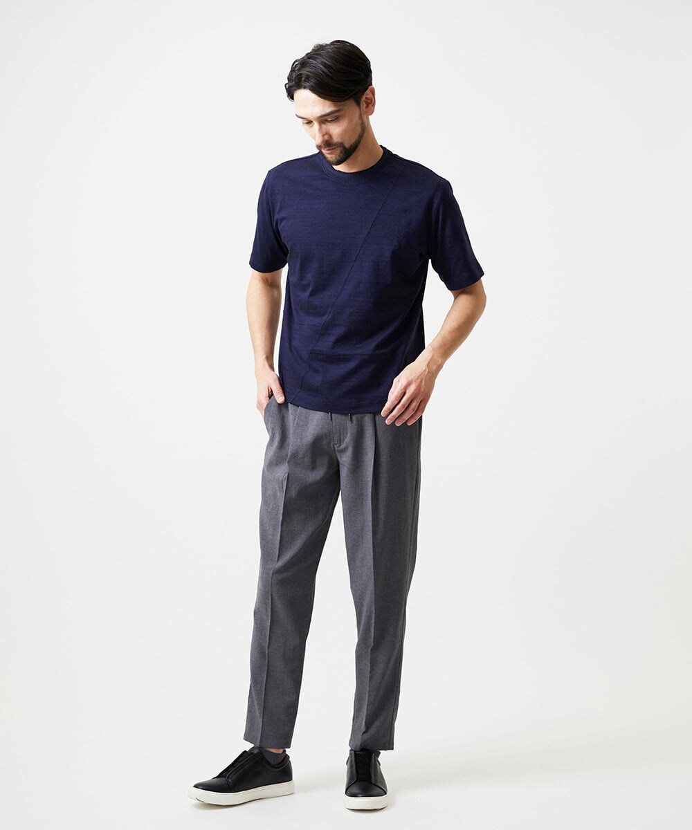 MNKGF71150 MICHEL KLEIN HOMME(ミッシェルクラン オム) 切り替えクルーネック半袖カットソー ネイビー