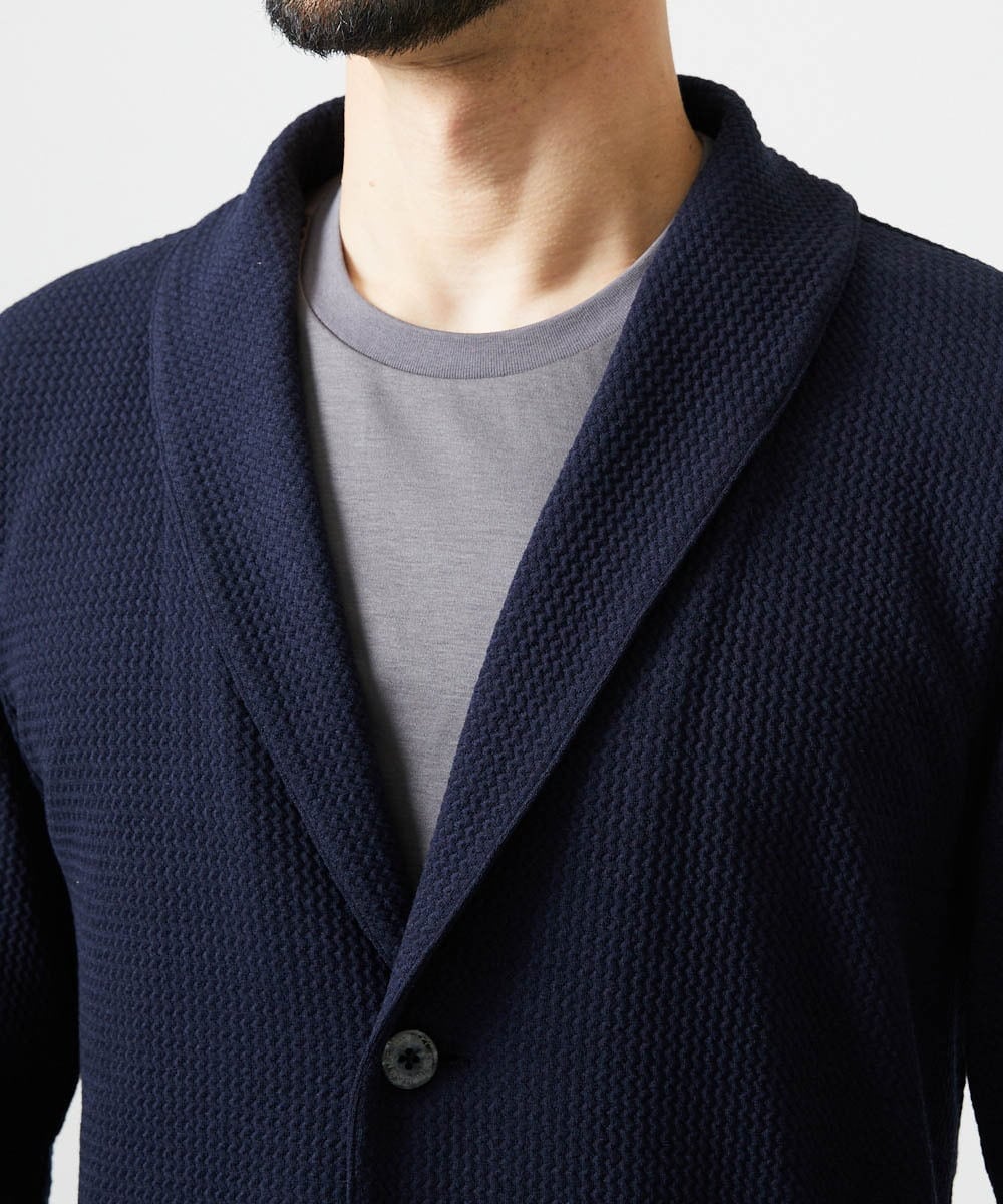 MNKGF73300 MICHEL KLEIN HOMME(ミッシェルクラン オム) ショールカラーウェーブカーディガン ネイビー