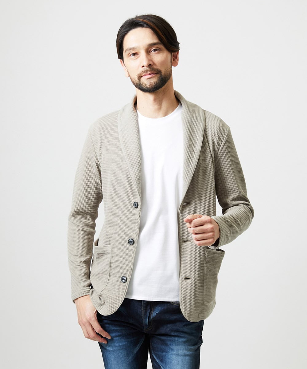 MNKGF73300 MICHEL KLEIN HOMME(ミッシェルクラン オム) ショールカラーウェーブカーディガン ベージュ