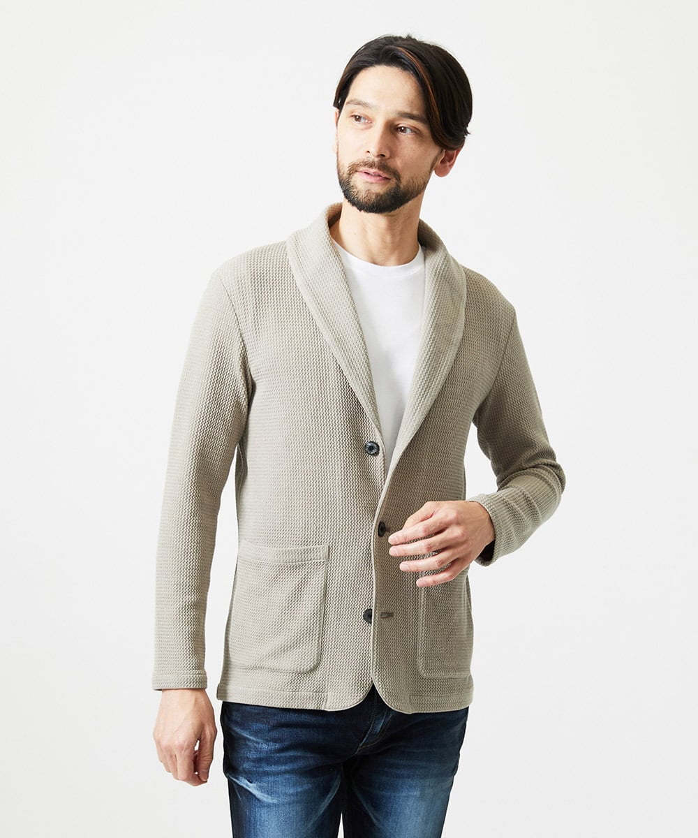 MNKGF73300 MICHEL KLEIN HOMME(ミッシェルクラン オム) ショールカラーウェーブカーディガン ベージュ