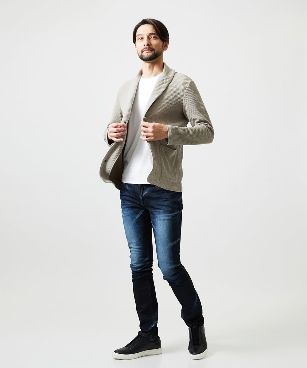 MNKGF73300 MICHEL KLEIN HOMME(ミッシェルクラン オム) ショールカラーウェーブカーディガン ベージュ