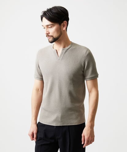 MNKGF76170 MICHEL KLEIN HOMME キーネックウェーブ半袖カットソー