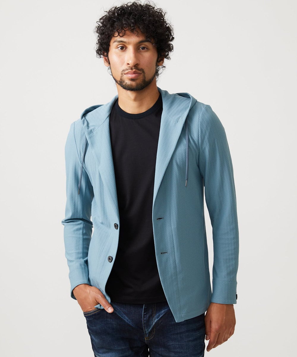 MNKHC33300 MICHEL KLEIN HOMME(ミッシェルクラン オム) サッカー柄フードジャケット ライトブルー