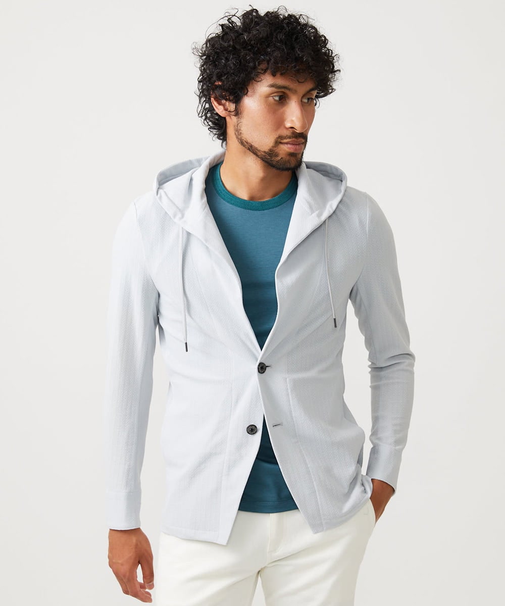 MNKHC33300 MICHEL KLEIN HOMME(ミッシェルクラン オム) サッカー柄フードジャケット ライトグレー