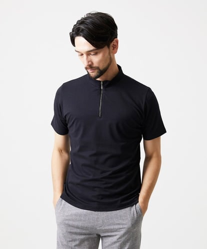 MNKHF75200 MICHEL KLEIN HOMME モックネックハーフジップ半袖カットソー