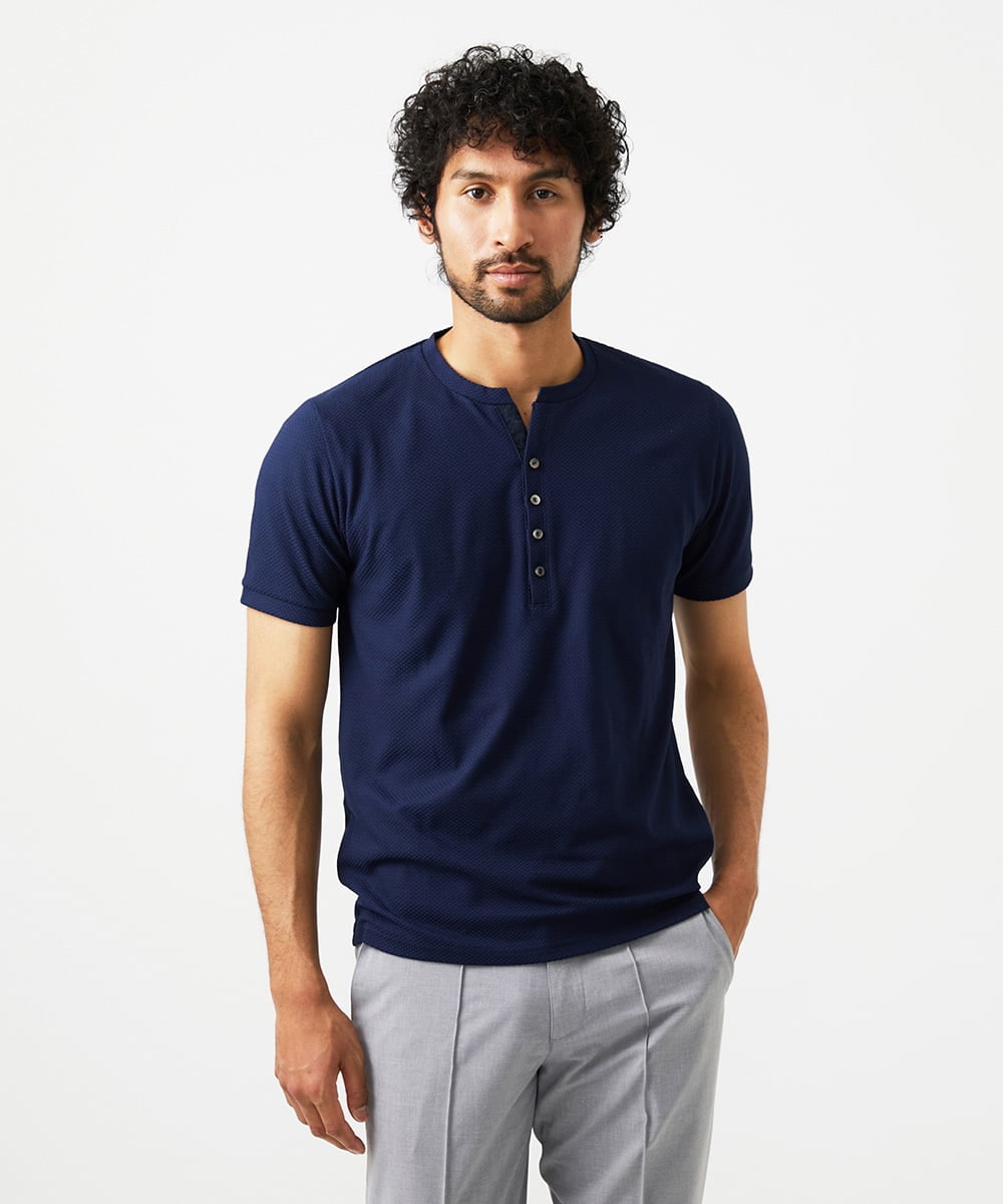 MNKIC62170 MICHEL KLEIN HOMME(ミッシェルクラン オム) ヘンリーネック半袖カットソー ネイビー