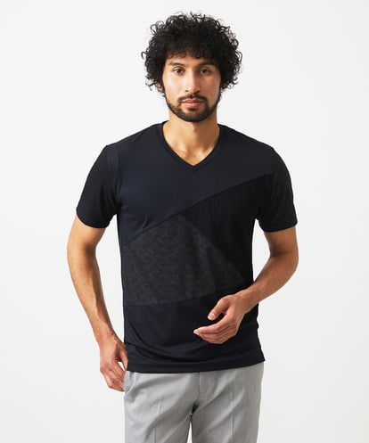 MNKJA51230 MICHEL KLEIN HOMME 切り替えVネック半袖カットソー