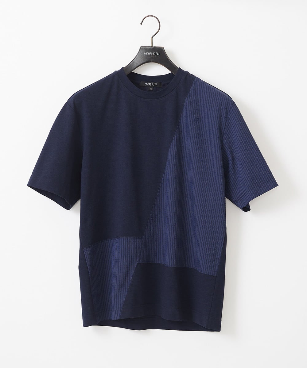 MNKJC63150 MICHEL KLEIN HOMME(ミッシェルクラン オム) 【セットアップ】切り替えクルーネック半袖カットソー ネイビー