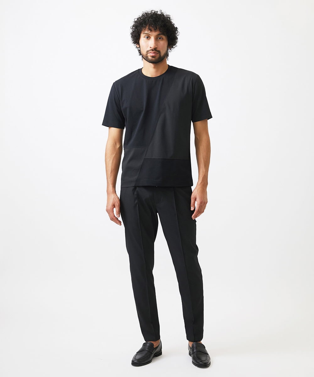 MNKJC63150 MICHEL KLEIN HOMME(ミッシェルクラン オム) 【セットアップ】切り替えクルーネック半袖カットソー ブラック