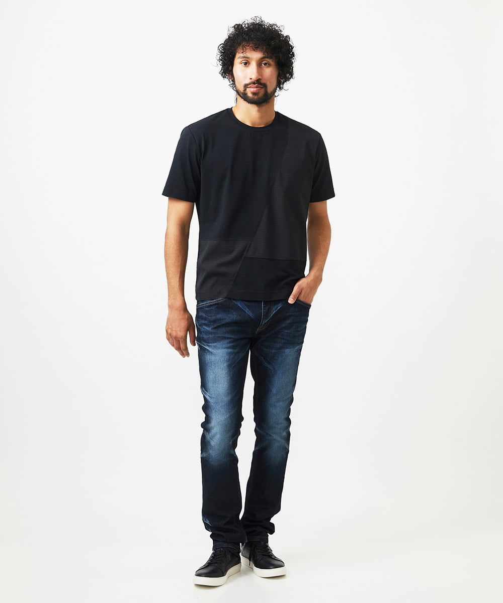 MNKJC63150 MICHEL KLEIN HOMME(ミッシェルクラン オム) 【セットアップ】切り替えクルーネック半袖カットソー ブラック