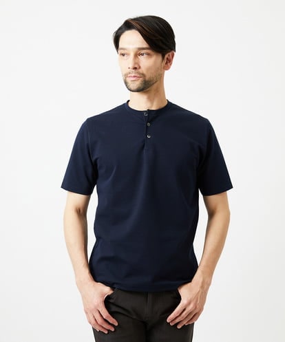 MNKJD71200 MICHEL KLEIN HOMME 《日本製》ブロックヘンリーネック半袖カットソー