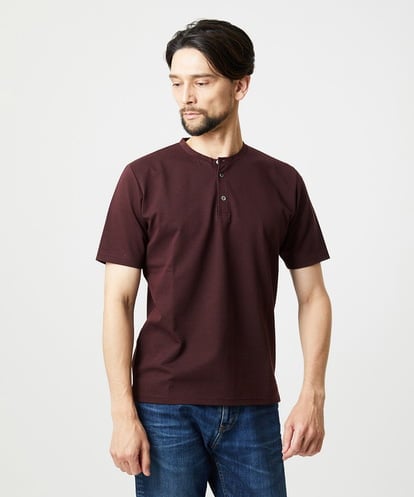 MNKJD71200 MICHEL KLEIN HOMME 《日本製》ブロックヘンリーネック半袖カットソー